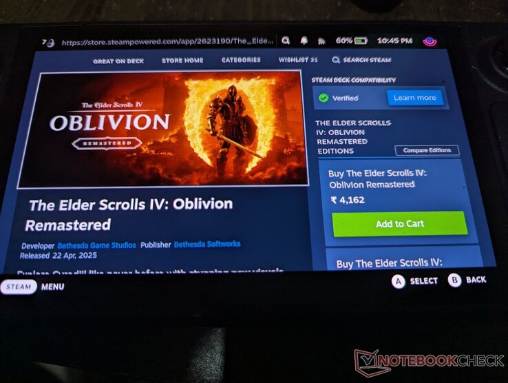 Le remake d'Oblivion sur le Steam Deck (image source : Anil Ganti, Notebookcheck)