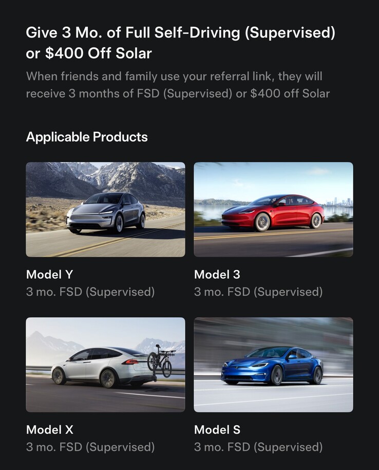 Les codes Tesla peuvent être appliqués après la commande pour les cadeaux de parrainage.