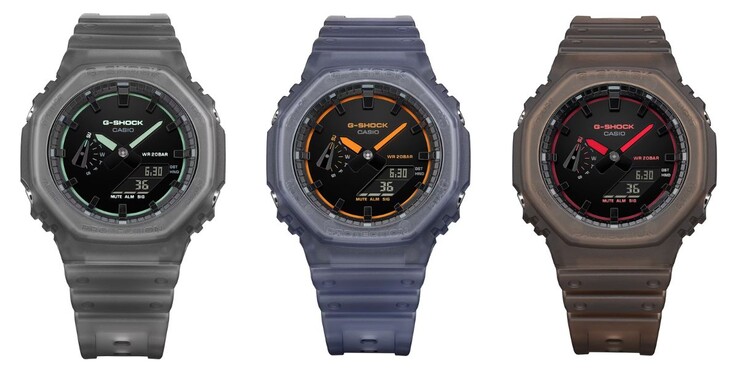 De gauche à droite : les montres Casio G-Shock GA2100K-1A, GA2100K-2A et GA2100K-5A.
