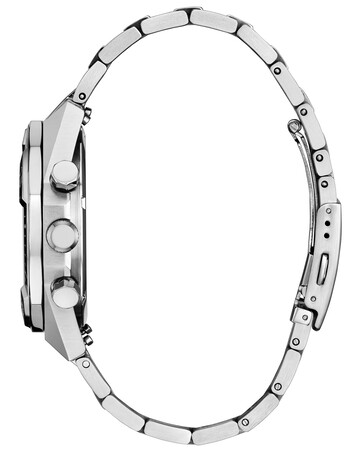 Montre-chronographe Citizen Nighthawk CA0890-54H dotée d'un cadran gris, d'un bracelet en acier inoxydable argenté, d'une lunette tournante, de trois sous-cadrans et d'un guichet de date à 3 heures.