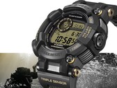 La Casio G-Shock Frogman GWF-D1000BC-1JF est présentée sous un angle mettant en valeur son boîtier massif et asymétrique ainsi que son bracelet en matériau composite.