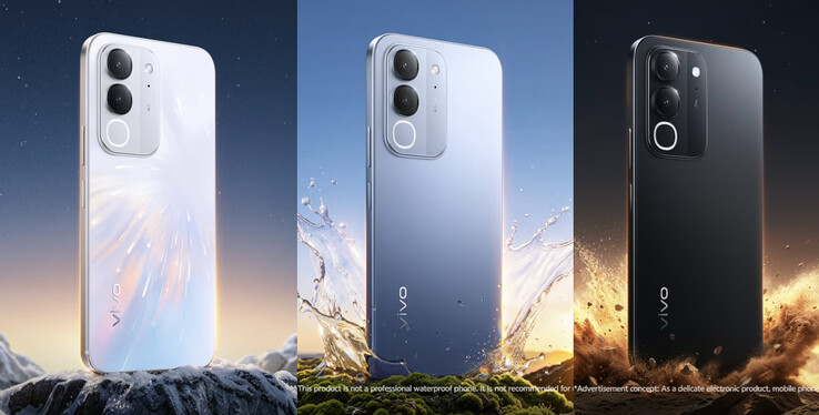 Le Vivo Y600i dans les coloris « Baby's Breath », « Clear Blue » et « Polar Night »
