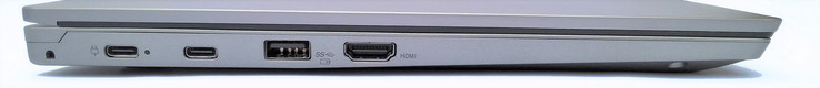 Côté gauche : 1 USB C 3.1 Gen 1 permettant l'alimentation, 1 USB C 3.1 Gen 1, 1 USB A 3.0, 1 HDMI.