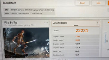 Les scores obtenus par le MSI GE66 Raider dans 3DMark Fire Strike. (Source de l'image : GenTechPC)