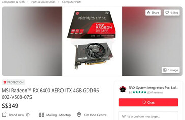 MSI RX 6400 AERO ITX sur les intégrateurs de systèmes NVX. (Source : carousell)