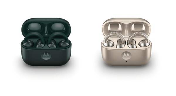 Le Moto Buds Loop est également disponible en Pantone Trekking Green (L), beaucoup moins cher que l'édition Swarovski. (Source de l'image : Motorola)