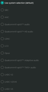 Codecs audio Bluetooth disponibles