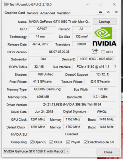 Dell XPS 15 9570 4K tactile - GPU-Z GTX 1050 Ti Max-Q.