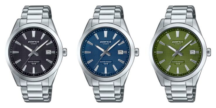 De gauche à droite : les montres Casio Edifice EFV-160D-1AV, EFV-160D-2AV et EFV-160D-3AV. (Source de l'image : Casio)
