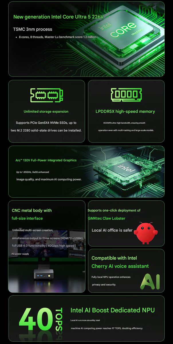 Principales caractéristiques du mini-PC K17 (en anglais)