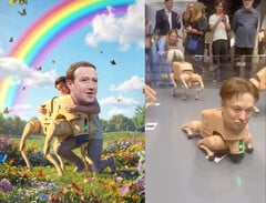 Mark Zuckerberg et Elon Musk réimaginés en chiens robotisés par Beeple (source d'image : @beeple_crap sur IG, édité)