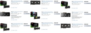 Prix de la RTX 40 Super series sur BestBuy (Image source : BestBuy via : VideoCardz)