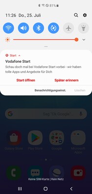 Samsung Galaxy S10 5G - Volet des notifications.