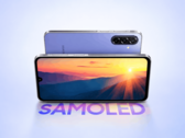 Samsung Galaxy F70 5G présenté de face et de dos dans une finition violette