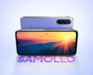 Samsung Galaxy F70 5G présenté de face et de dos dans une finition violette