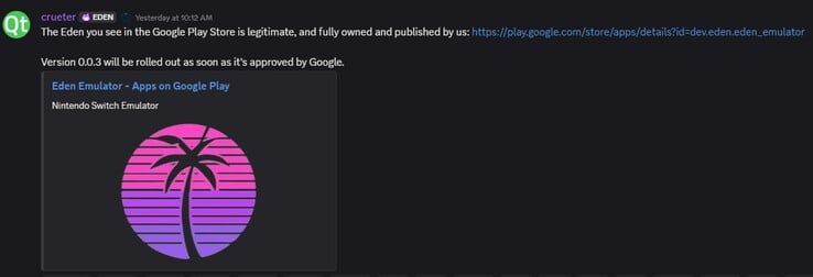 L'annonce du lancement du Google Play Store (Image source : Eden Discord)