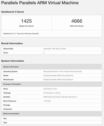 Le Surface Pro X contre le "M1 Mac on Parallels". (Source : Geekbench via Twitter)