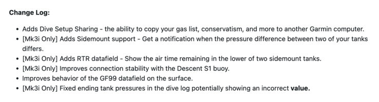 Les notes de mise à jour du logiciel Garmin Descent Mk3/Mk3i System Software 25.21