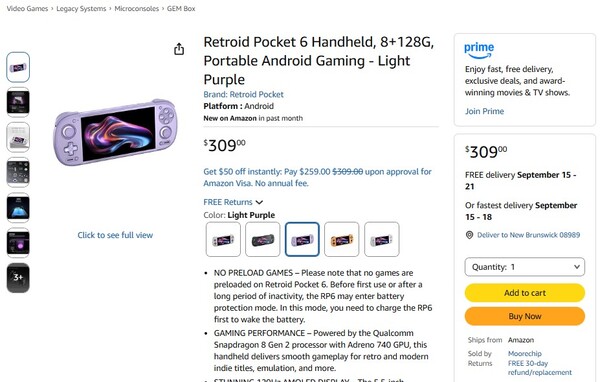 La Retroid Pocket 6 vendue sur Amazon dispose d’un joystick gauche situé au-dessus du pavé directionnel.
