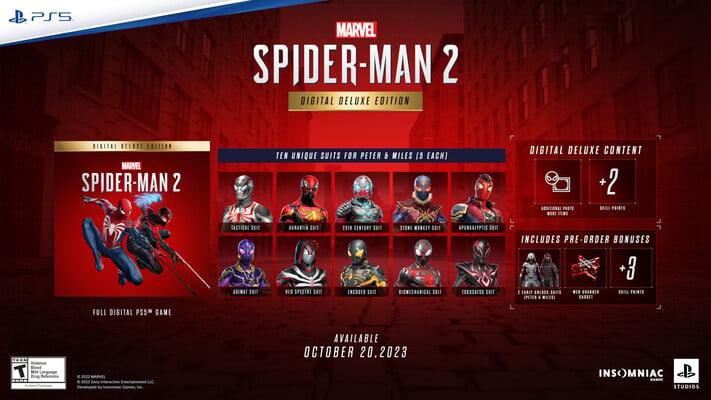 Contenu de Marvel's Spider-Man 2 Digital Deluxe (image via Sony)