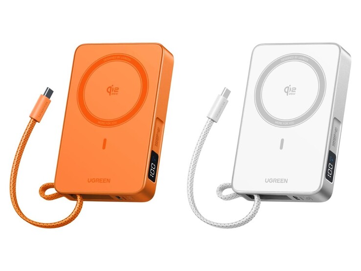La banque d'énergie magnétique Ugreen MagFlow Qi2 25W en orange et blanc