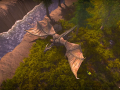 Capture d'écran in game de Wild Terra 2 : New Lands avec un dragon le long d'une rivière. (Source de l'image : Wild Terra 2)