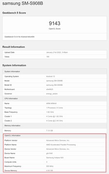 Xclipse 920 sur OpenCL. (Image source : Geekbench)