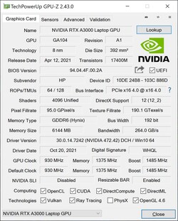 GPU-Z : Nvidia RTX A3000