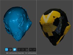 modèle 3D à partir d'un scan en mode NIR d'un casque en mousse et de sa carte des couleurs