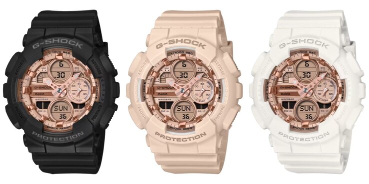 De gauche à droite : les montres Casio G-Shock GMA-S140PG-1A, GMA-S140PG-4A et GMA-S140PG-7A