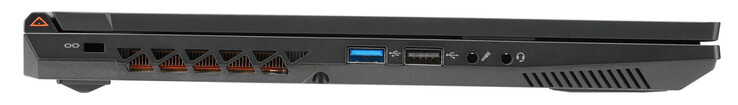 À gauche : fente de sécurité Kensington, USB 3.2 Gen 1 (USB-A), USB 2.0 (USB-A), entrée micro, prise audio combo