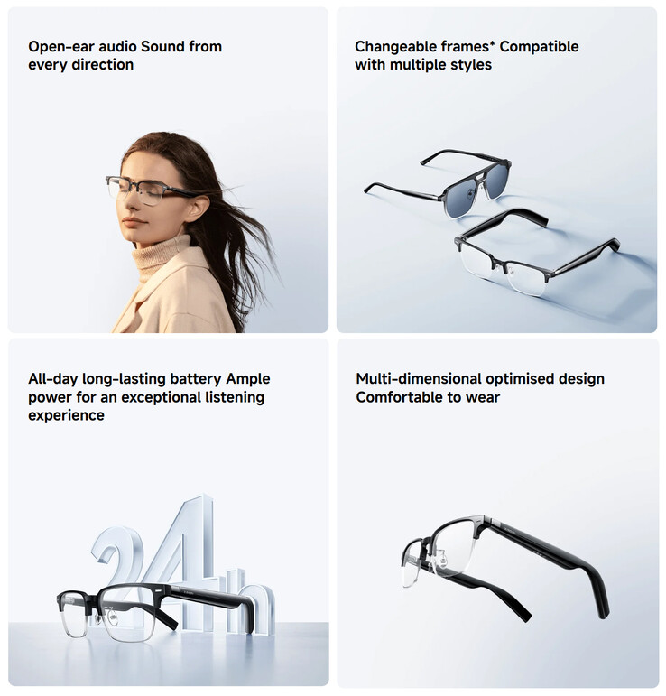 Principales caractéristiques des lunettes audio intelligentes (Source : Xiaomi)