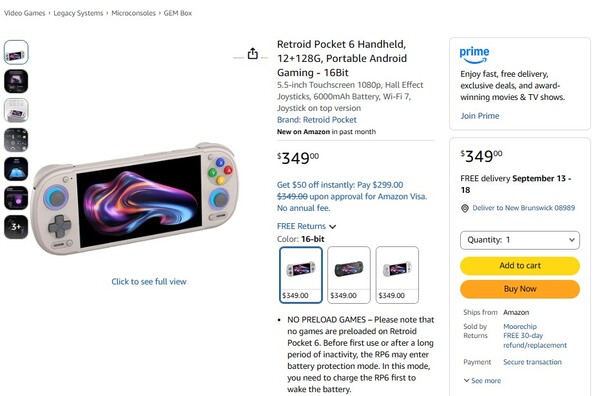 La Retroid Pocket 6 est expédiée depuis l'entrepôt d'Amazon.