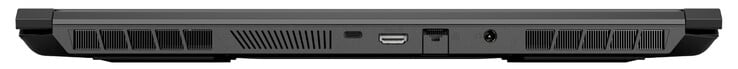Retour : USB 3.2 Gen 2 (Type-C ; DisplayPort 1.4, G-Sync), HDMI 2.1 (avec HDCP 2.3), Gigabit Ethernet, alimentation électrique