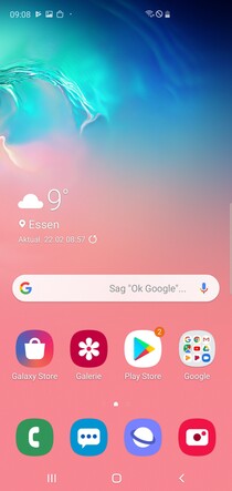 Samsung Galaxy S10+ - Écran d'accueil par défaut.