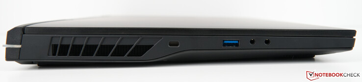 A gauche : Verrouillage Kensington, USB-A 3.2 Gen 2, entrée microphone, sortie casque