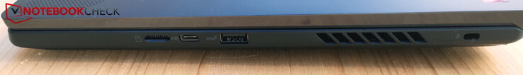 À droite : lecteur microSD, USB-C 3.2 Gen2 avec DP &amp; PD, USB-A 3.2 Gen2, verrou Kensington