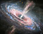 Illustration montrant un trou noir et un quasar.