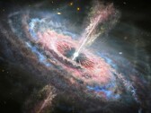 Illustration montrant un trou noir et un quasar.