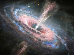 Illustration montrant un trou noir et un quasar.