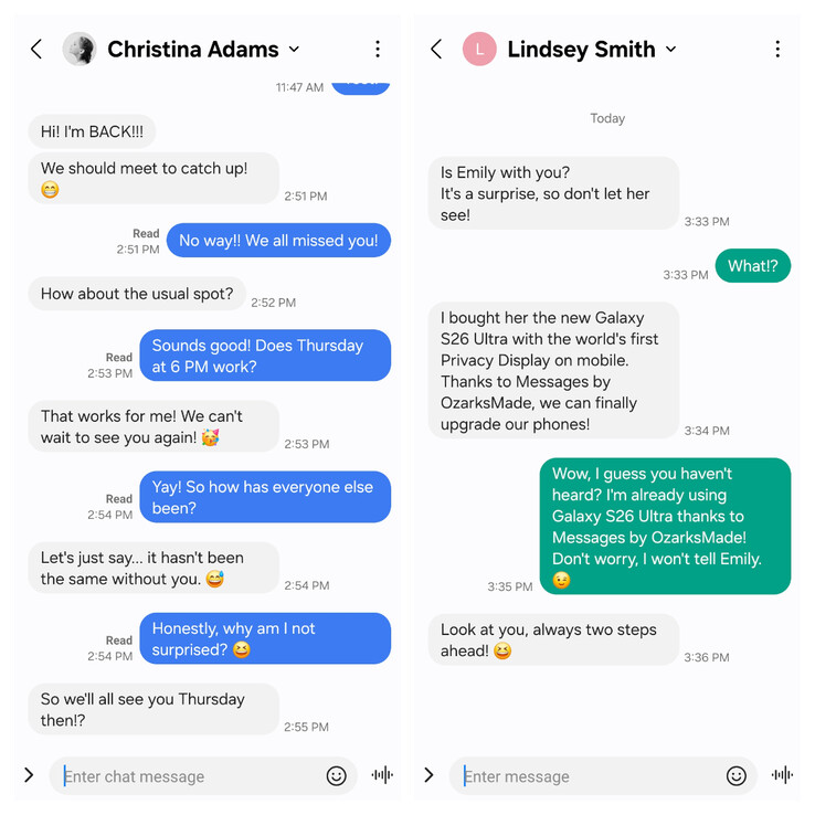 L'application Messages d'OzarksMade en mode « Companion » (à gauche) et en mode « Standalone »