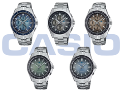Dans la rangée du haut, nous avons (de gauche à droite), le Casio OCW-S7000RA-2AJF, OCW-T2600RA-8AJF, et le OCW-S7000RA-5AJF. Dans la rangée du bas, nous voyons (de gauche à droite) les Casio OCW-S400RA-3AJF et OCW-S400RA-2AJF. (Source de l'image : Casio)