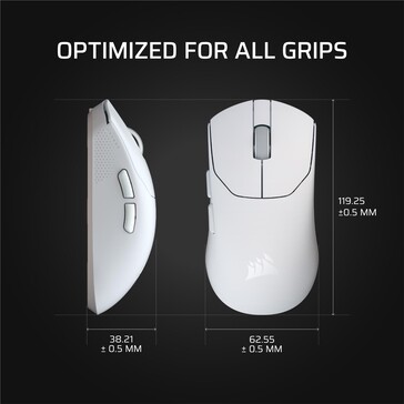 Dimensions du Corsair Sabre V2 Pro Ultralight. (Source de l'image : Corsair)