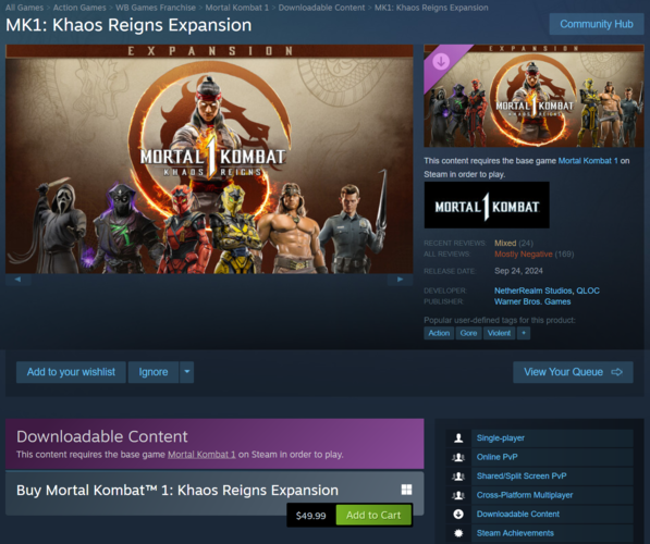 Mortal Kombat 1 Khaos Reigns : prix et tests (Source de l'image : capture d'écran, Steam)