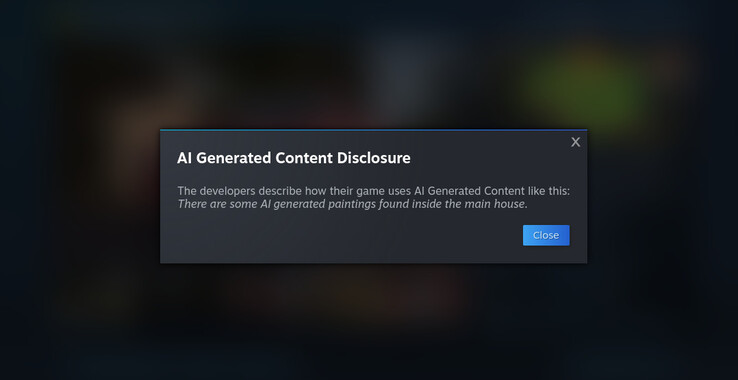 Voici à quoi ressemble la divulgation de l'IA générative de Steam.