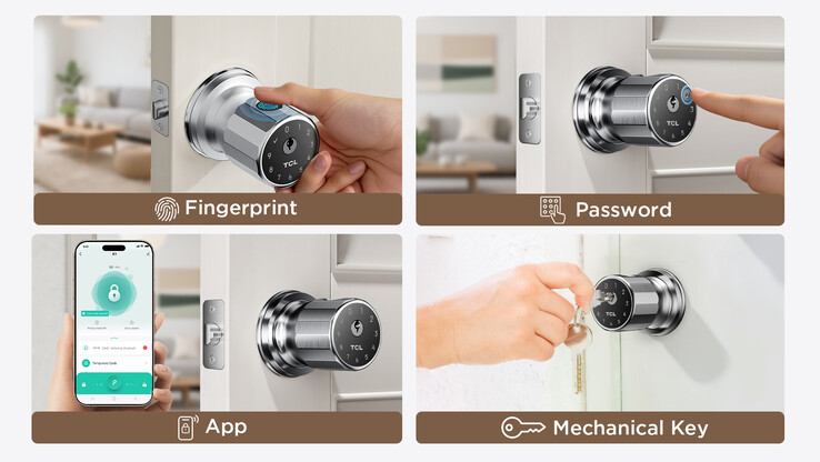 TCL propose 4 façons différentes de déverrouiller la poignée de porte intelligente K1 (Image source : TCL)