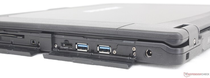 A droite : Lecteur de carte à puce, casque d'écoute 3,5 mm, lecteur MicroSD, 2x USB-A 3.2 Gen. 2, adaptateur CA
