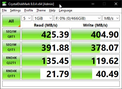 CrystalDiskMark 8 sur mon PC, bien que ce soit probablement une erreur causée par le matériel de mon PC.