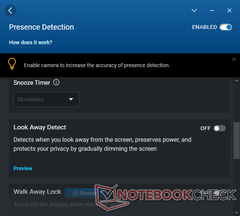 Si la détection de présence est activée, l'ordinateur portable se met en veille s'il ne détecte personne devant lui et se réveille si quelqu'un est proche