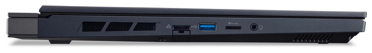 Côté gauche : Ethernet Gigabit (2,5 Gbit/s), USB 3.2 Gen 1 (USB-A), lecteur de carte de stockage microSD, port combo audio